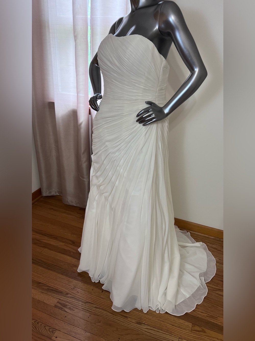 David's Bridal Strapless ivory Ruched Chiffon Gown style 9V3540.